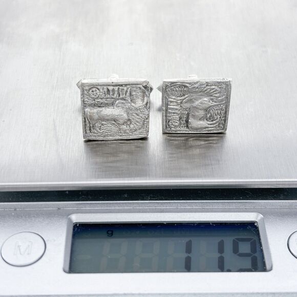 Sterling Silver Indus Valley Civilization Two Horned Zebu Bull Seal Cuff Links - Picture 5 of 5